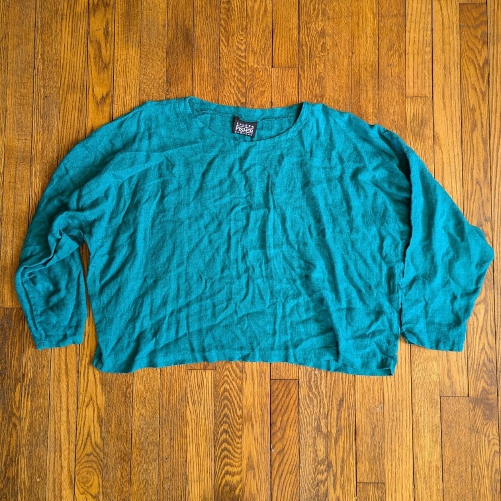 Vintage 80's Eileen Fisher Linen Blend Boxy Long Sleeve Shirt
